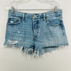 LEVIS 501 Shorts Womens 29 Cutoff Big E Button Fly Distressed Denim Cotton Blue